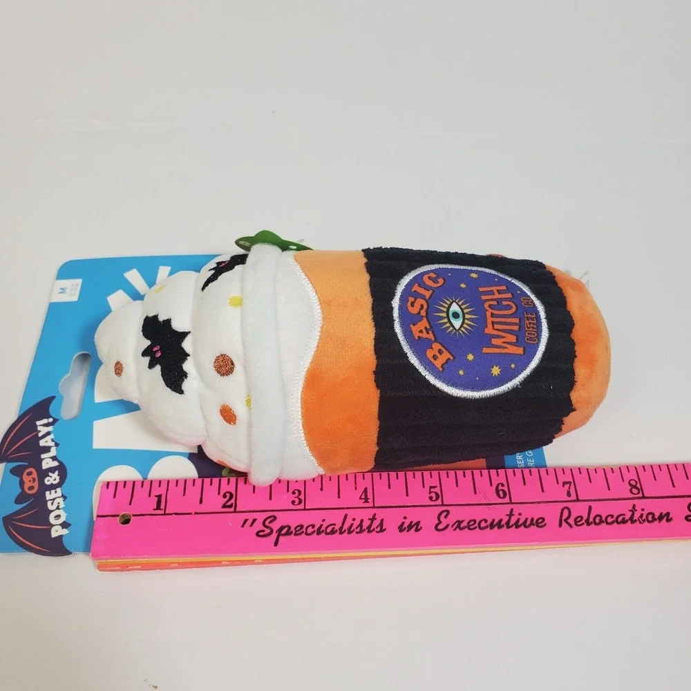 Bark Halloween Spooky Boo Drew Dog Toy Plush Coffee Cup Squeaker For Med Dog NEW